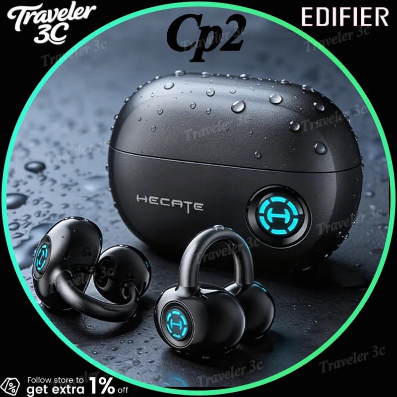 Edifier Hecate CP2 Auricolari Wireless Bluetooth 6 da Gaming con Clip, a Conduzione Ossea, Riduzione del Rumore AI, Impermeabili IPX4, Grigio Cosmico