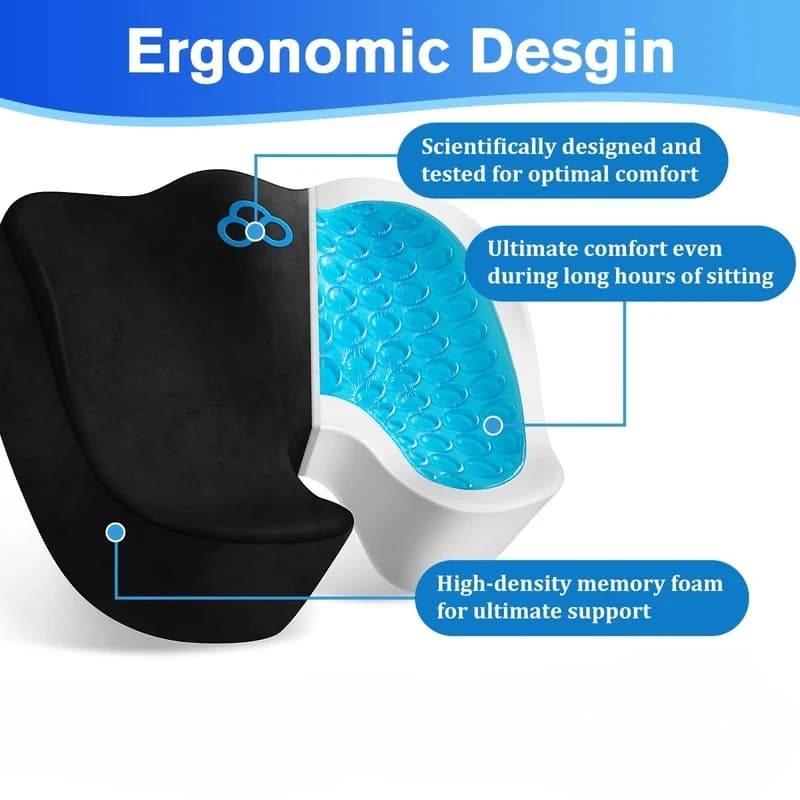 Cuscino Ortopedico in Gel Memory Foam a Forma di U, Supporto Ergonomico per il Coccige, per Casa e Ufficio, per una Postura Sana