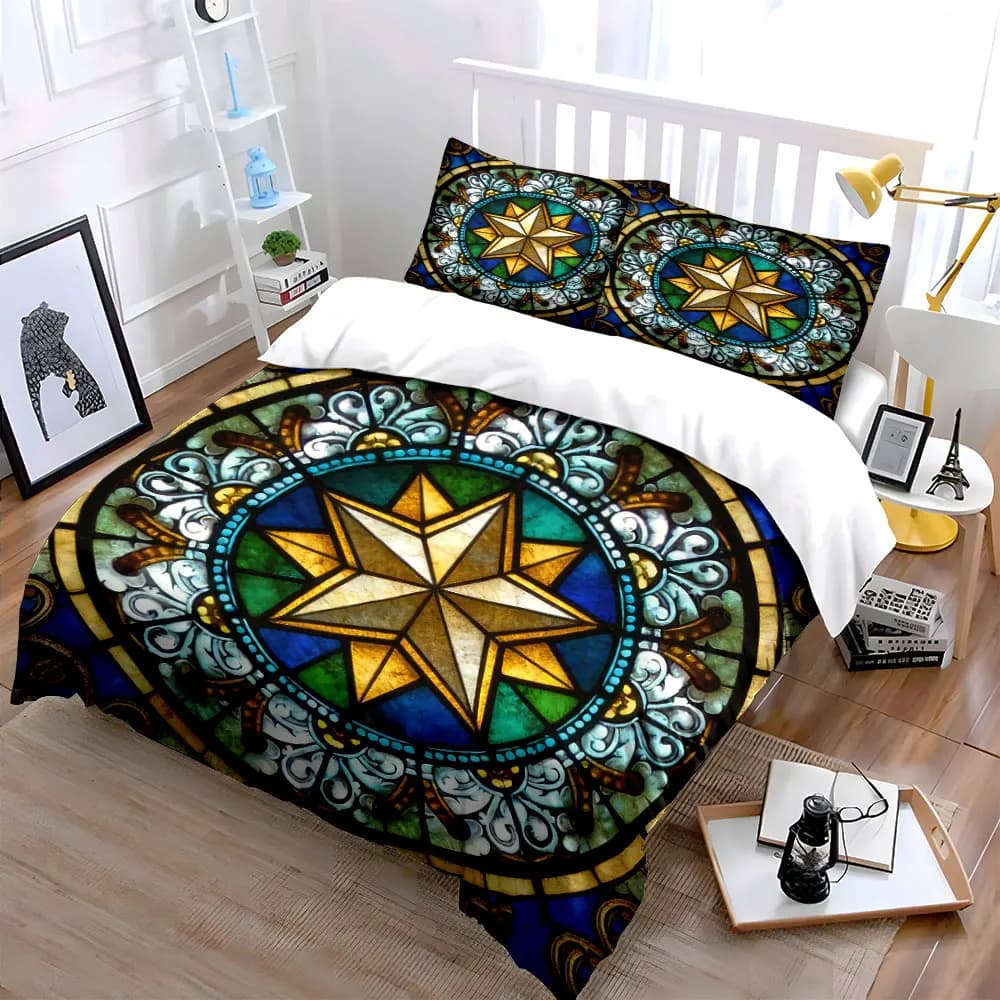 Set di biancheria da letto con design a stella colorata, morbido e confortevole, include 1 copripiumino e 2 federe, idea regalo