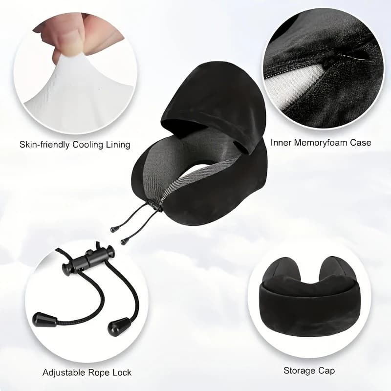 Cuscino da viaggio a forma di U con cappuccio in memory foam di vendita calda con copertura staccabile Supporto per collo portatile per aereo Ufficio Auto Casa