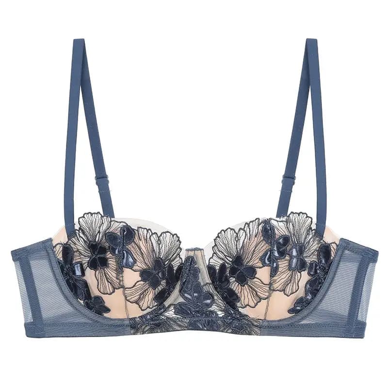 MOYISU French Embroidery Big Chest Small Soft Underwire Thin Cup Pure Desire Sexy Underwear Bra Set with Breast Anti-sag Bra