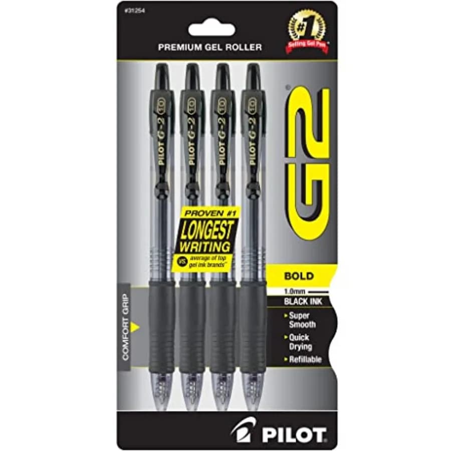 G2 Premium Refillable and Retractable Rolling Ball Gel Pens, Bold Point, Black Ink, 4-Pack 31254