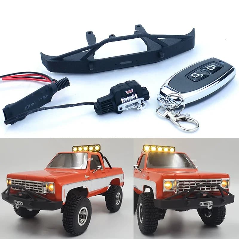 Paraurti Anteriore Simulato FMS FCX24 con Verricello Elettrico e Controller per Auto RC Crawler 1/24 FCX24, Aggiornamento per Chevrolet K5 Pickup Truck