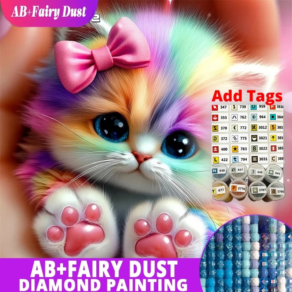 AB Fairy Dust Diamond Mosaic Animal Full Drill Painting Cat Suitable For Beginners Picture Embroidery Set Child Hobby