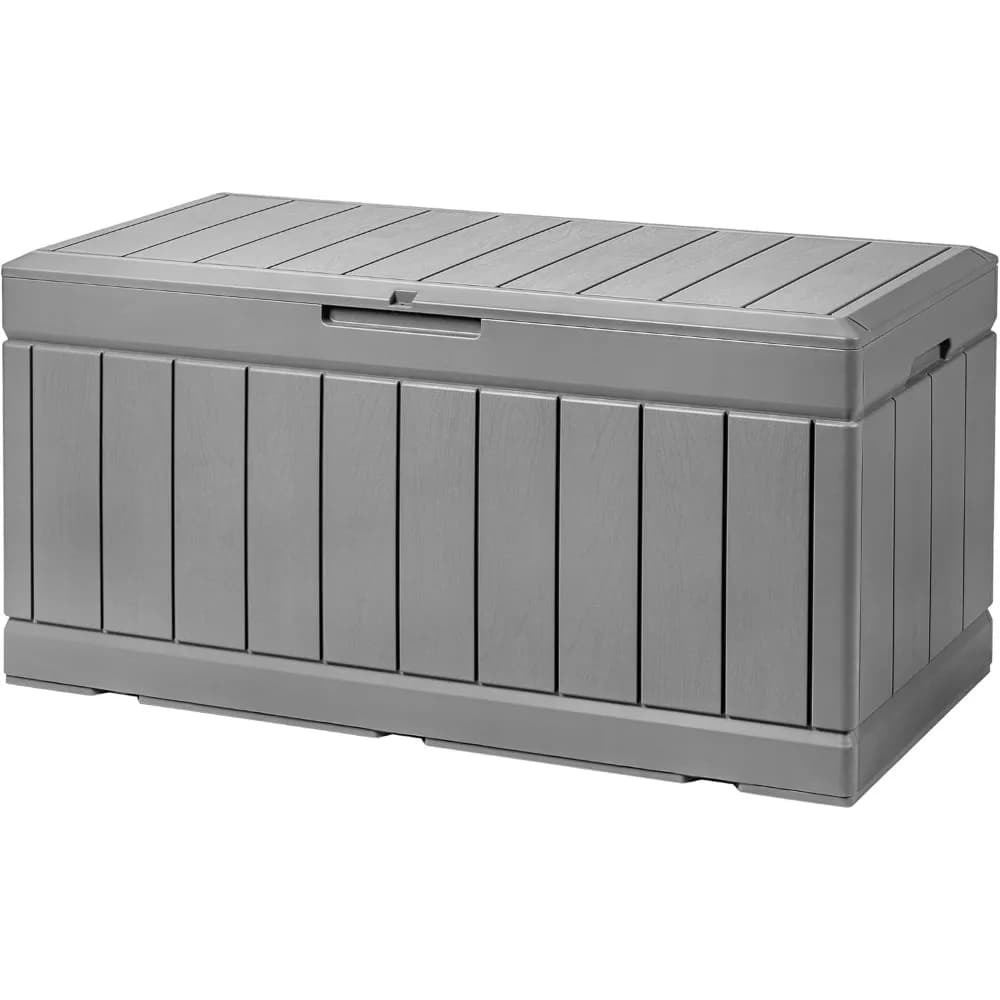 85 Gallon Bridge Box Resin Outdoor Storage Box With Lock Waterproof Outdoor Container for Garden Furniture, Pillow (Grigio)