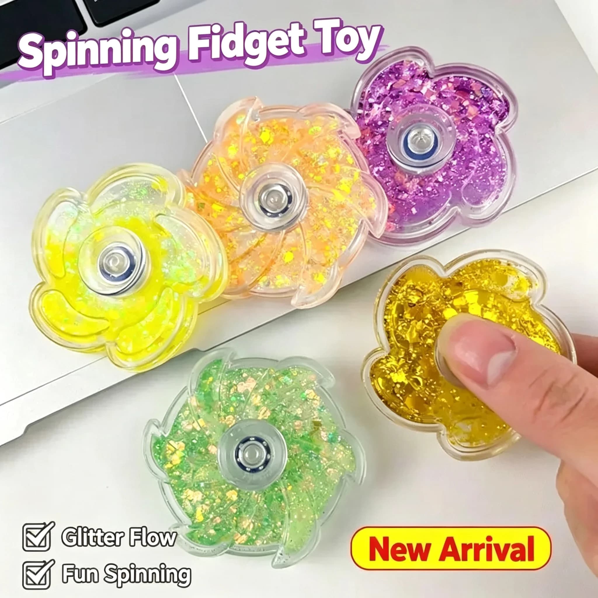 Creative Quicksand Petal Fidget Spinner, Speed Rotating Guka Educational Color Powder Stress Relief Colorful Toys for Students