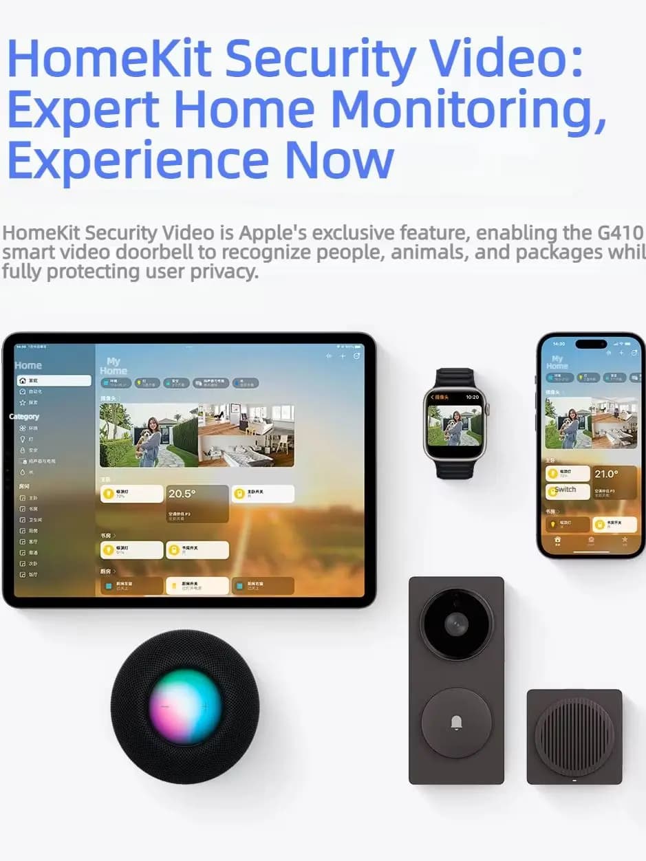 Aqara Smart G410 Video Doorbell Smart Hub Gateway 2K WiFi 2.4GHz/5GHz Zigbee/Thread AI Face Recognition For Apple HomeKit APP