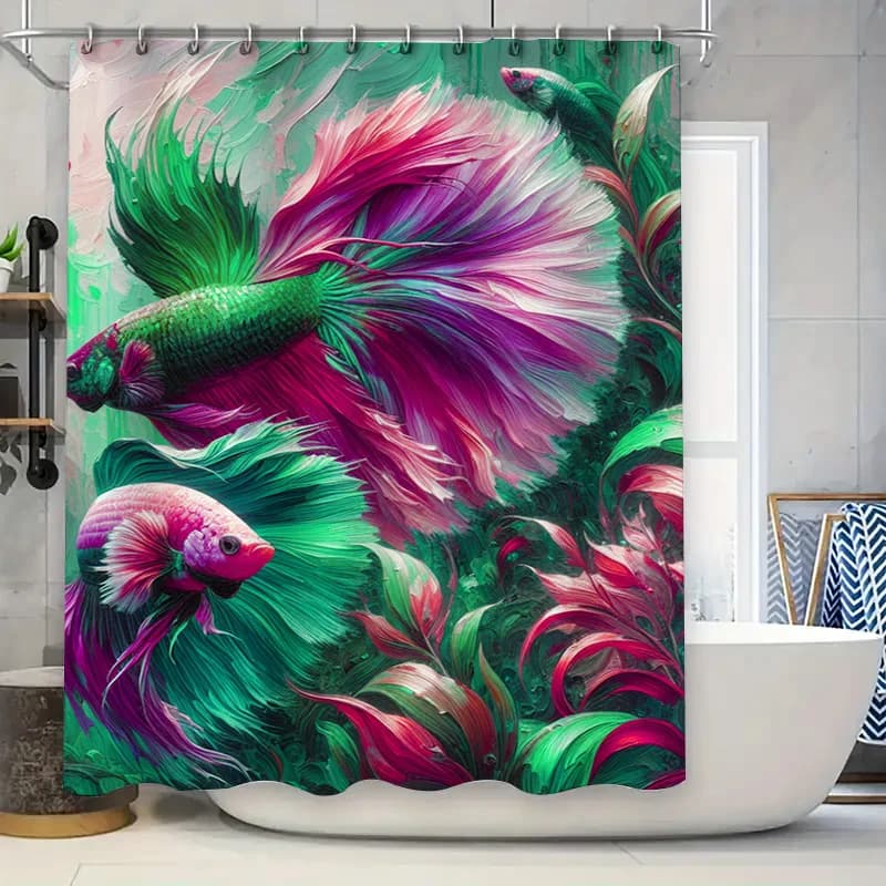 Tenda da doccia moderna per arredamento bagno, tessuto lavabile impermeabile, design astratto, dimensioni personalizzabili disponibili per l'acquisto su AliE