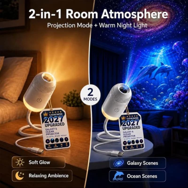 Holographic 5d Star Galaxy Ocean Projector Intelligent High-definition Night Light 360 Adjust Bedroom Car Home Atmosphere Lamp