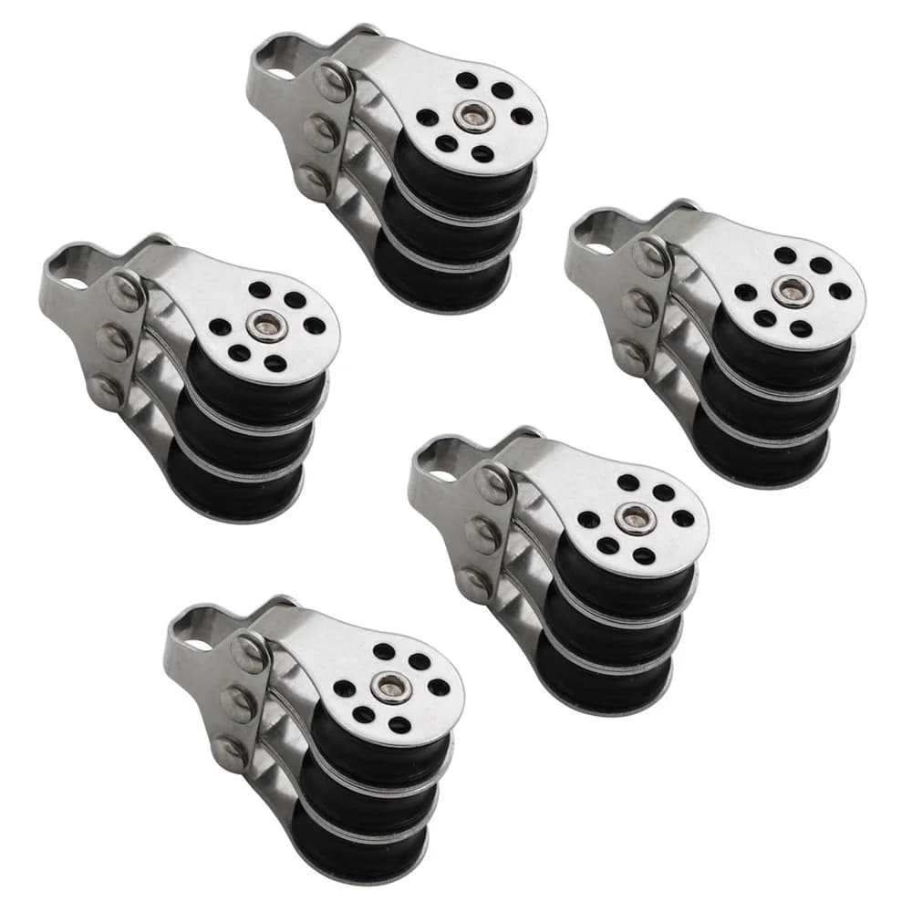 5 Pieces Three-wheel Stainless Steel Marine Rope Pulley Metal Shell Pulley Plastic Mini Pulley Block Stringing Equipment