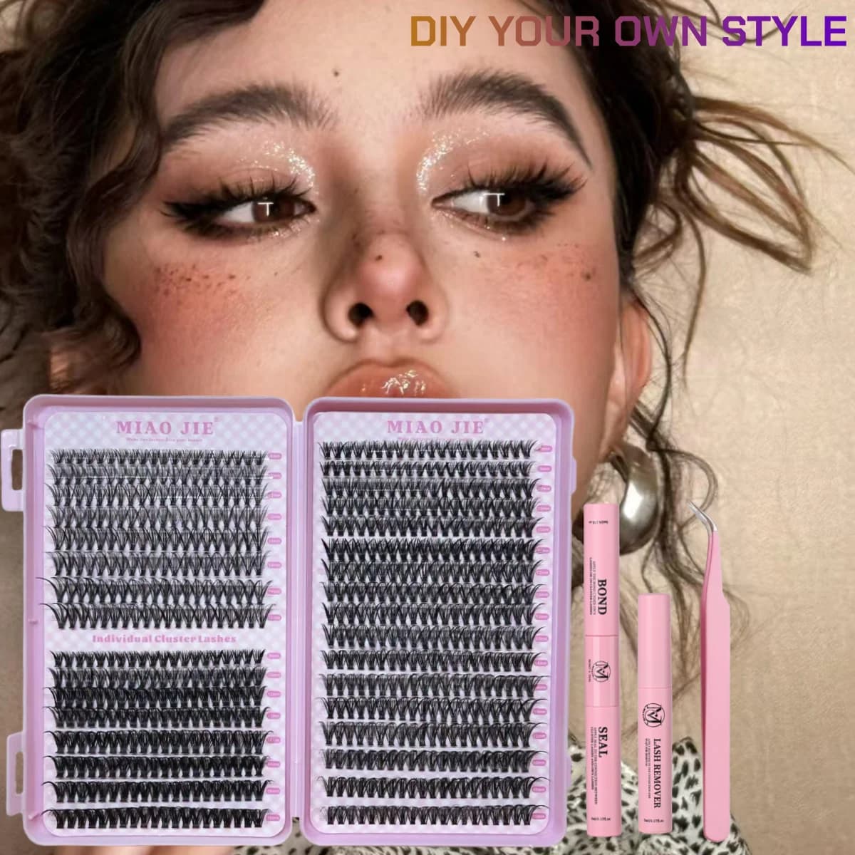 MIAOJIE Kit Estensione Ciglia Cluster D Curl Kit Ciglia Individuali con Applicatori D Curl 9-16mm Lunghezza Mista Las Individuale