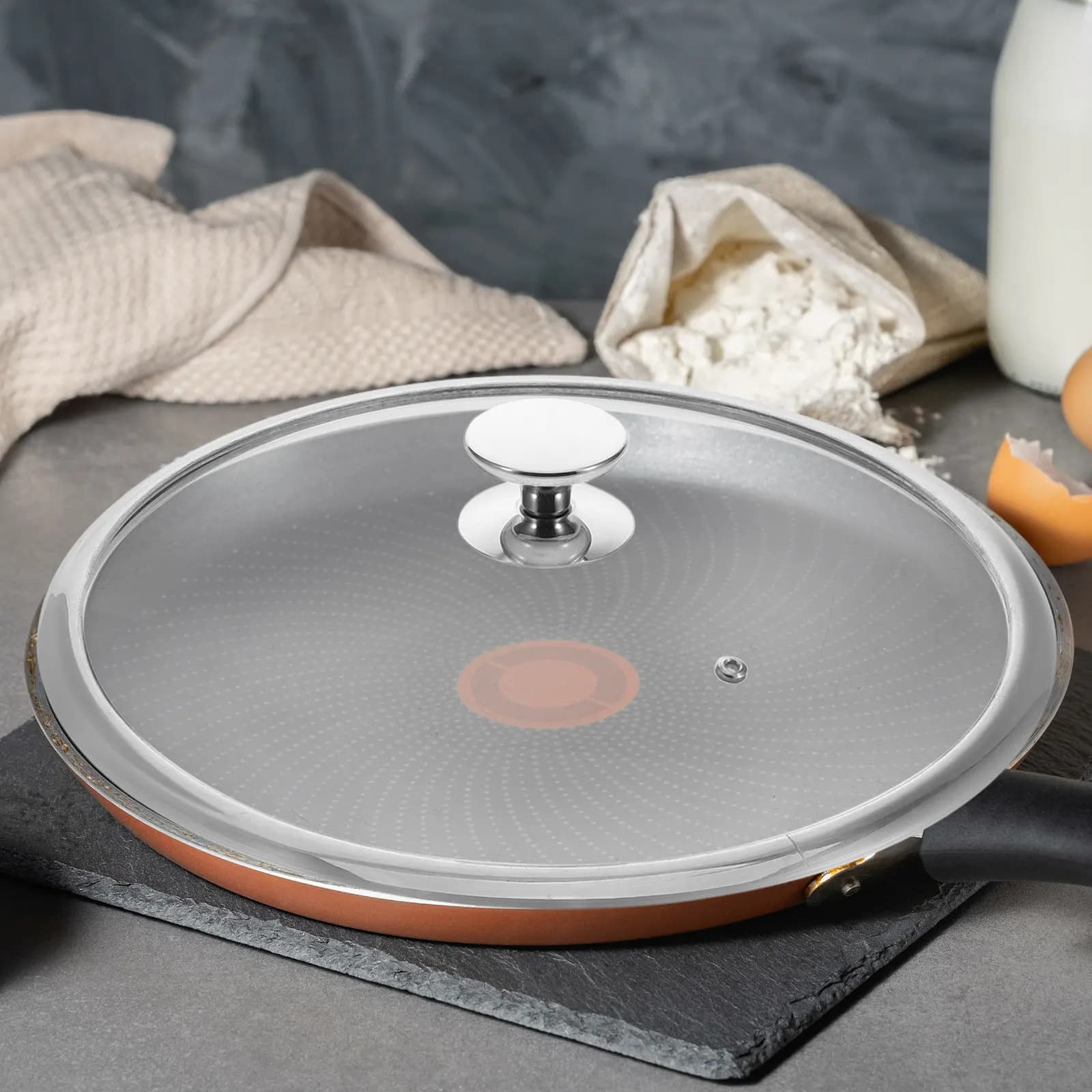 Coperchio Universale in Acciaio Inox da 34 Cm con Copertura in Vetro Temperato per Pentole, Padelle, Casseruole, Wok, per Cucinare, Saltare in Padella, Preparare Zuppe e Stufati