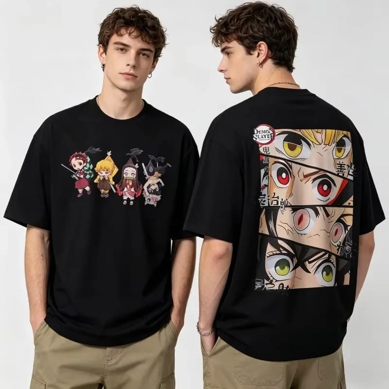 2026 Trendy Demon Slayer Men's T-shirt Kamado Tanjiro Japan Anime Summer Boy Children's Short Sleeves Parent-Child Wear Cotton