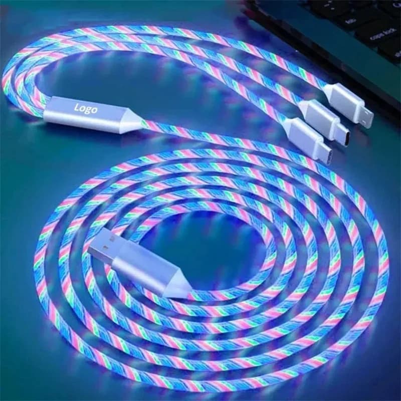 4pcs Glowing LED Light USB 3 IN 1 cable Phone Fast Charging Charger Luminous Type C Cable For Xiaomi iPhone Phone Accessories