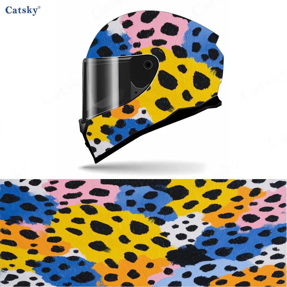 Adesivo per casco da motociclista impermeabile autoadesivo in materiale PVC con stampa leopardata, incolla saldamente e non cade, impermeabile e resiste