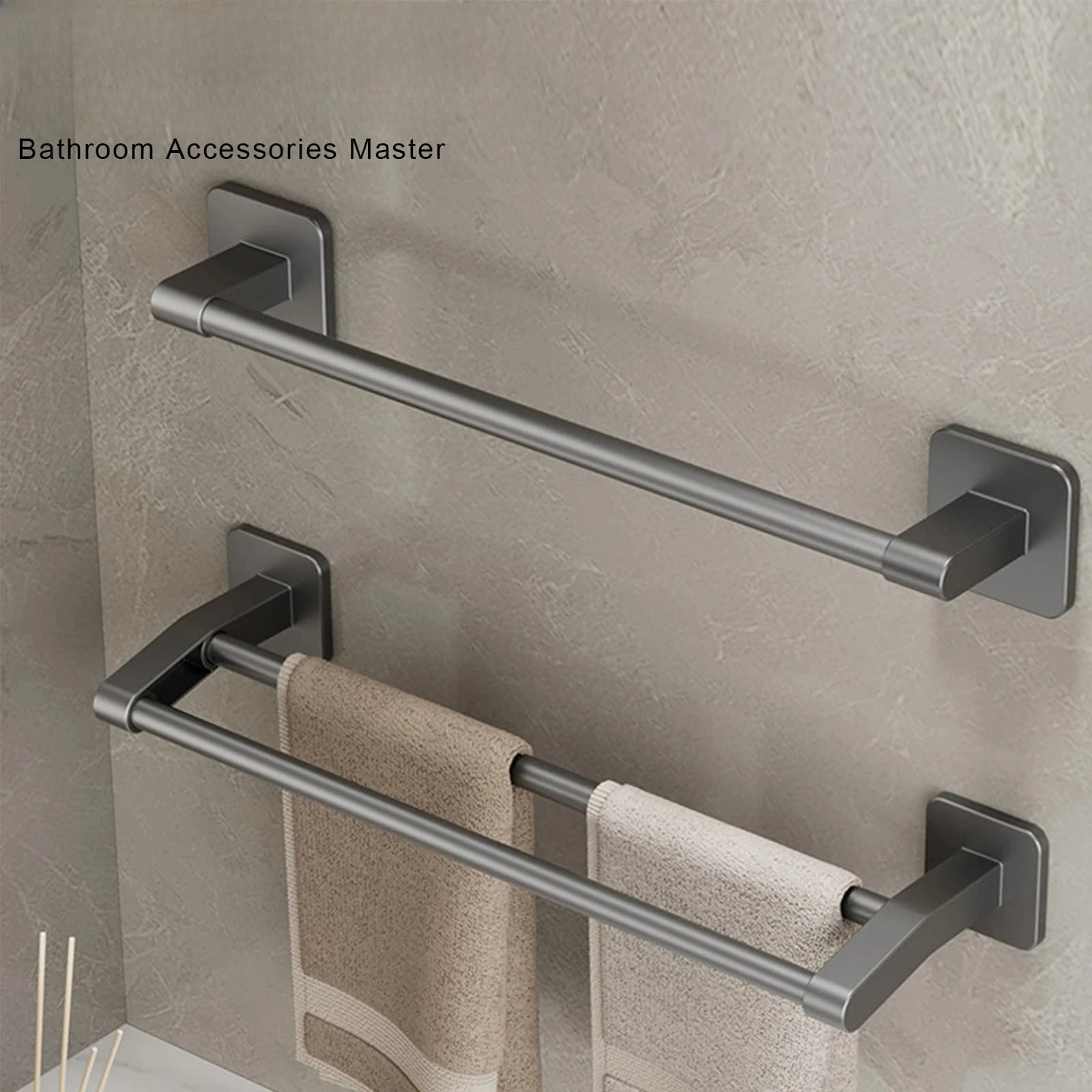 Portasciugamani da Bagno a Parete Senza Foratura, 30/40/50cm, Barra Portasciugamani in Plastica ABS a Doppio Livello, 2 Barre, per Appartamento