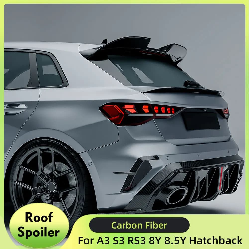Spoiler Tetto in Fibra di Carbonio per Audi A3 S3 RS3 8Y 8.5Y Hatchback 2021-2026, Alettone Posteriore e Finitura Finestrino