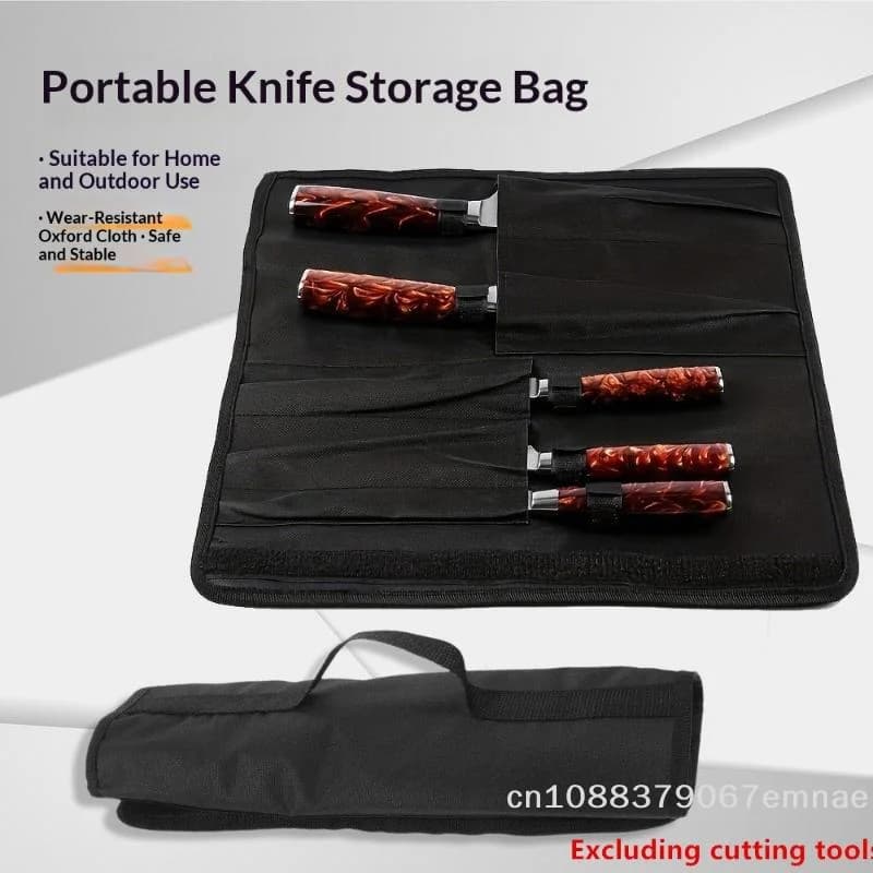 Borsa Porta Coltelli da Chef Nera con 5 Tasche, Custodia Portatile in Oxford per Coltelli da Cucina, Borsa Resistente per il Trasporto di Coltelli