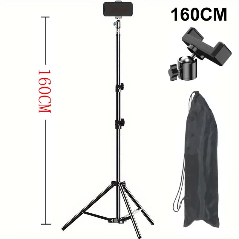 Treppiede per foto per trasmissione in diretta da 160 cm Tipo di atterraggio Ancoraggio per fotocamera Video Selfie Cornice per luce Supporto per telefono cellulare in metallo