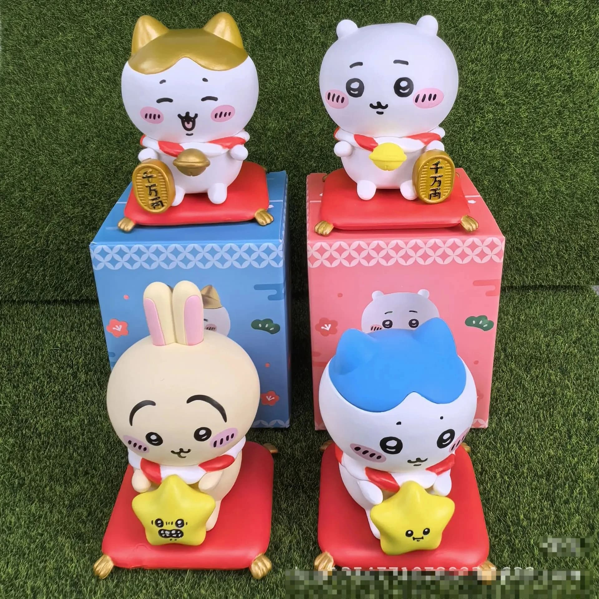 Chiikawa Usagi Hachiware Figurine Lucky Star con accessori stella e campana Simpatici giocattoli da collezione Decorazione gatto fortunato