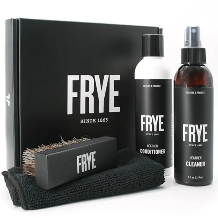 Kit per la Cura della Pelle, Set da 4 Pezzi con Detergente e Balsamo per Pelle Made in USA, Spazzola, Panno e Confezione Regalo per Scarpe e Stivali in Pelle