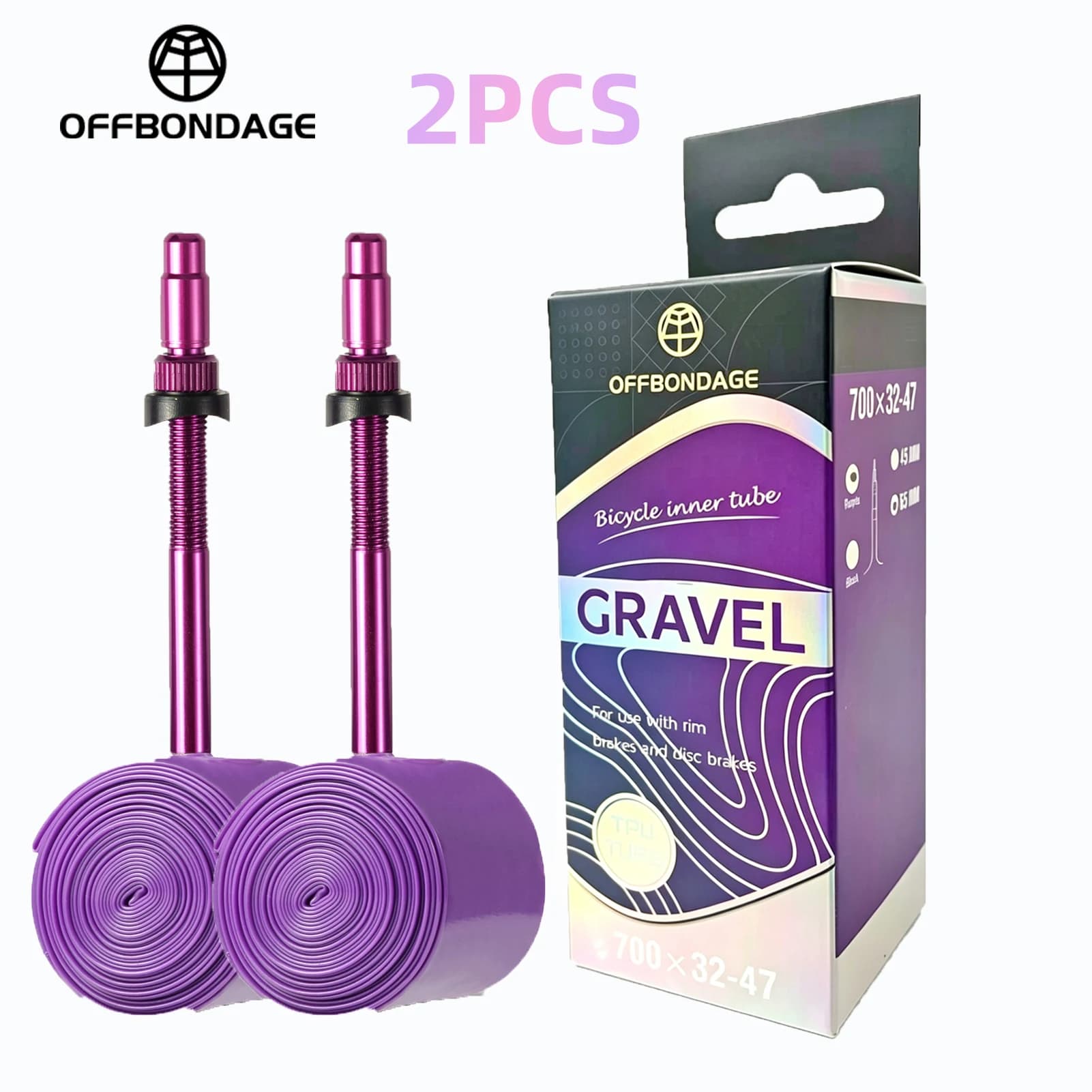 OFFBONDAGE 2 Pezzi Camera d'Aria Bici in TPU 700c per Bici da Strada e Gravel Ultraleggera Valvola Francese 45/65mm 700x32-47C Accessori Ciclismo