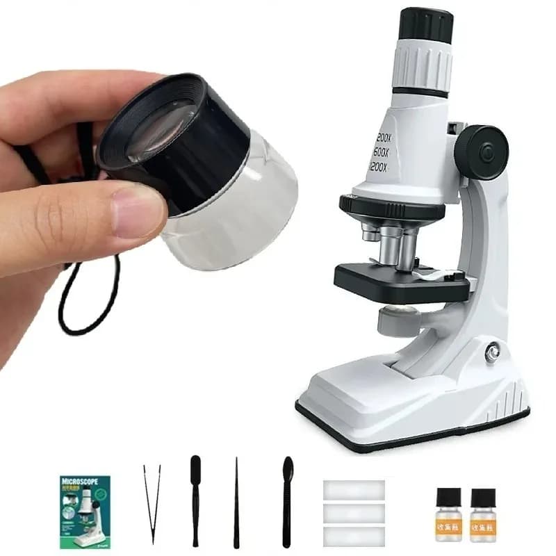Kit microscopio per bambini 200x 600x 1200x Scienza biologica Stelo Giocattolo Lente di ingrandimento a mano Microscopio tascabile educativo per la scuola con luce a LED