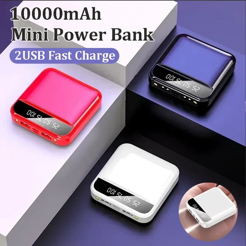 Power Bank portatile Mini 10000/6000mAh Powerbank a ricarica rapida Cavo integrato doppia illuminazione a LED per iPhone Samsung Xiaomi