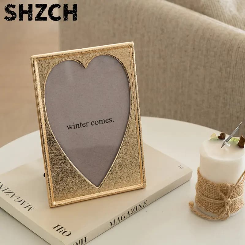 Gold Picture Frames Heart Shaped Vintage Picture Frame Tabletop Picture Frame for Lovers,Wedding Birthday Christmas Day Gifts