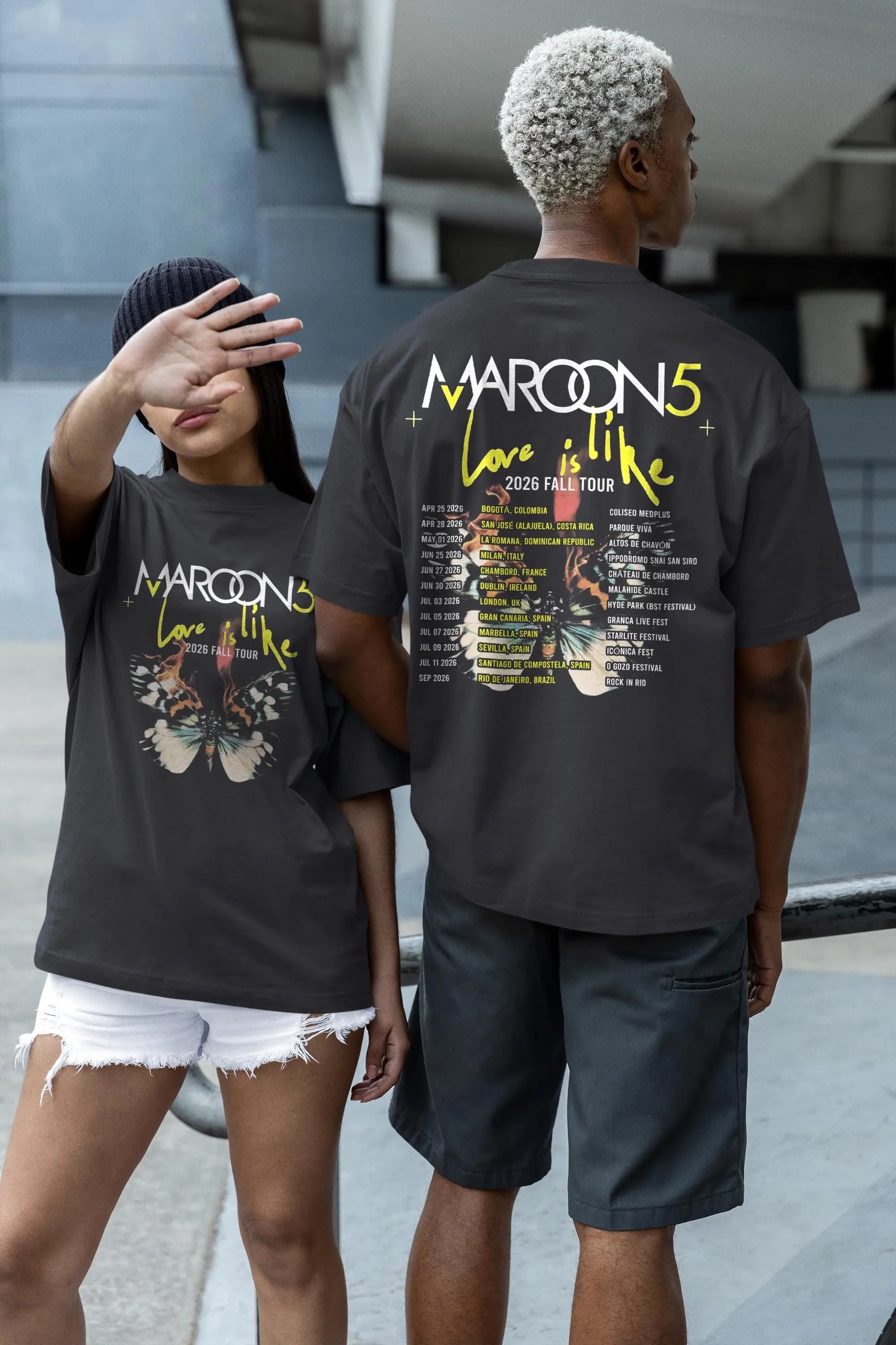 Maroon 5 Love Is Like 2026 Tour Double Sided Graphic Tshirt Pop Rock Band Oversized Unisex Cotton Short Sleeve Concert Merch Tee