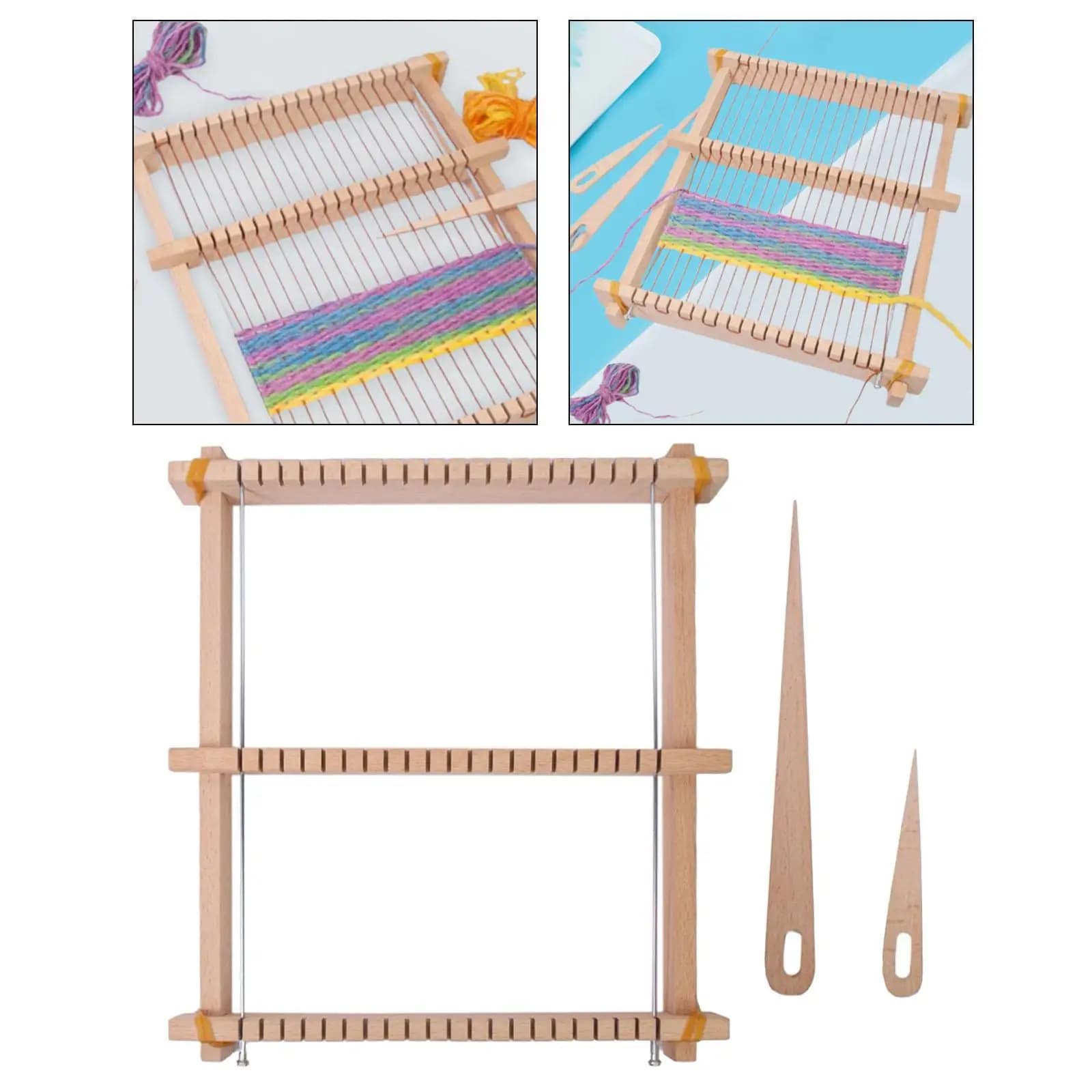 Wooden Weaving Loom Kit with 2 Crochet Needle 9.45 x 11.02 inch for Beginners Tapestry Loom for Handcrafts DIY Scarf Tapestry