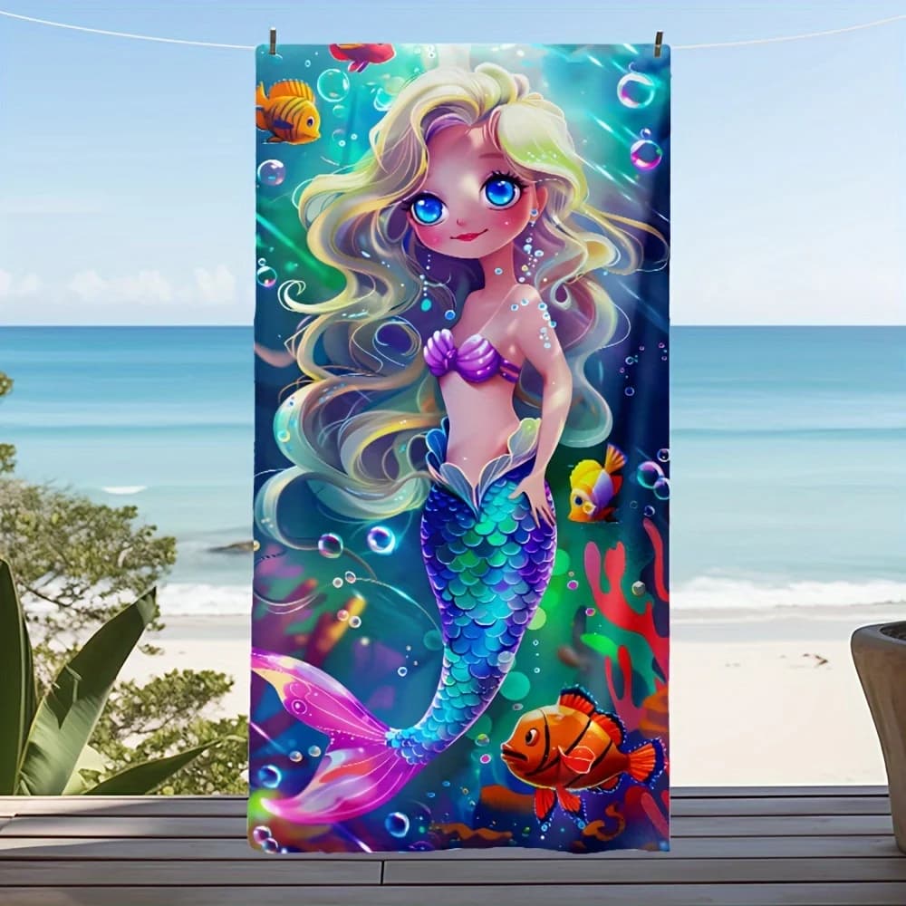 Simpatico telo mare con stampa a sirena, in microfibra ultra morbida e spessa, ideale per viaggi, surf, sport all'aperto e bagno