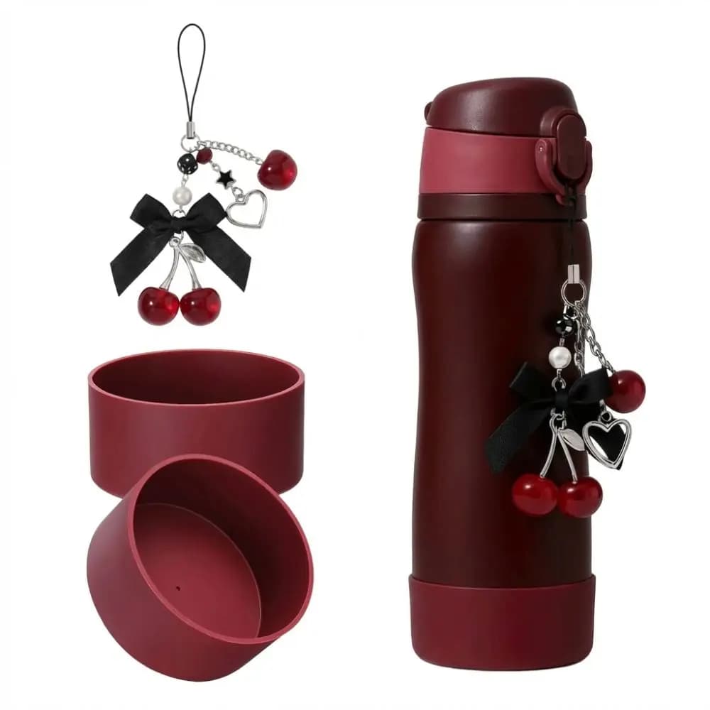 Set da 2 Pezzi: Charm in Silicone a Forma di Ciliegia Nera per Bottiglie d'Acqua da 24/32/40oz, Accessorio Decorativo Perfettamente Compatibile