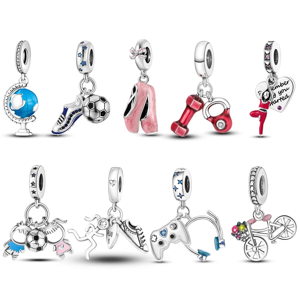 2023 Silver Plated World Soccer Sports Soccer Manubri Yoga Ciondola charm Fit MULA Bracelet Necklace Beads Women's Jewelry Creation