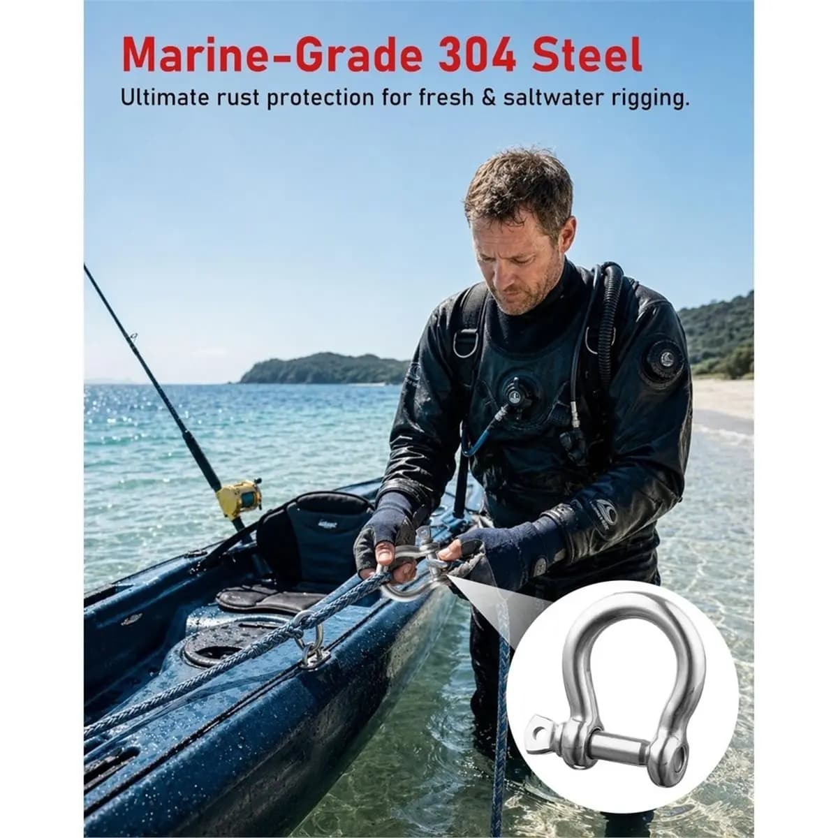1/2" D Ring Shackles, 304 Stainless Steel Clevis Shackle for Marine Boat Anchor Chain & Line, Rust-Proof Shackles(4 Pcs)