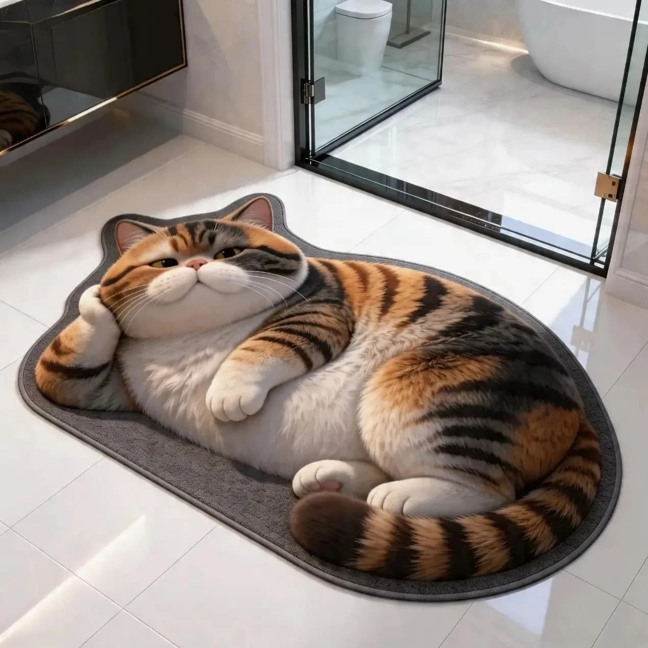 3D bath mat with cartoon cat VIKAMA - Soft and non-slip carpet for entrance - Bedside table mat for bedroom - Home decoration