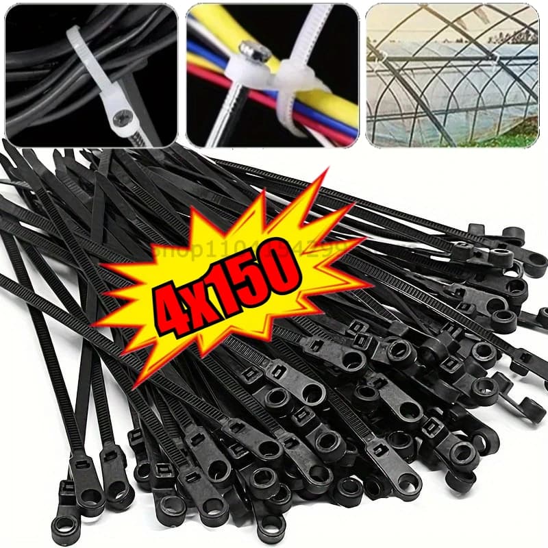 Fascette stringicavo in nylon autobloccanti con foro per vite, 4x150MM, 100-500 pz, per avvolgimento, montaggio, organizzazione e fissaggio