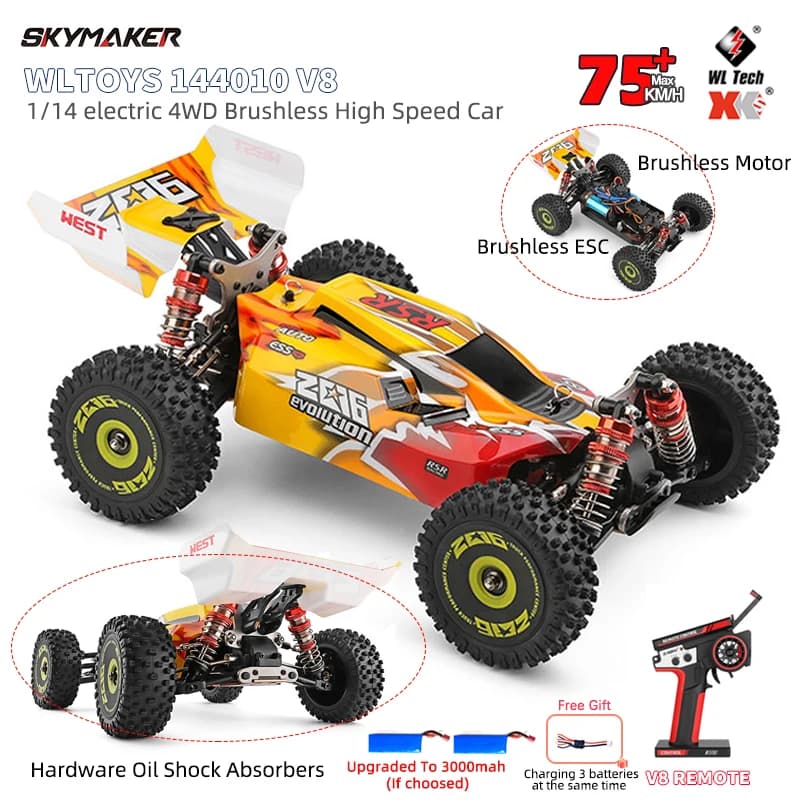 WLtoys 144010 V8 RC Auto Brushless 1:14 75Km/H Metallo ad alta velocità 4WD Drive Off-Road 2.4G Trasmettitore 1/14 RC Racing Car VS 144010
