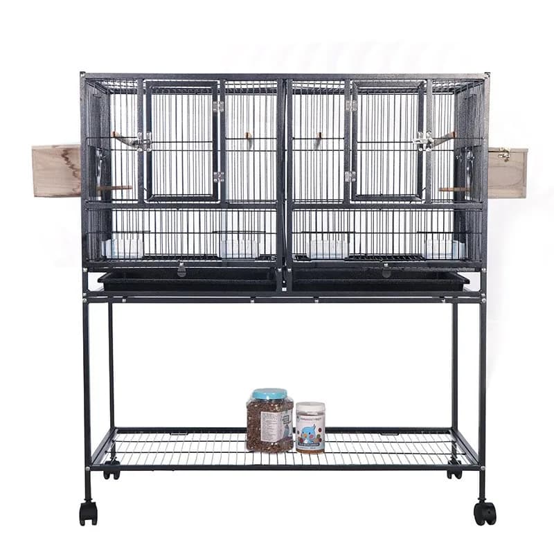 Uccelli Breeding Sand with Removable Rotating Support, Reproduction cage with Posatoi, Containers for Food, Tray and Storage shelf