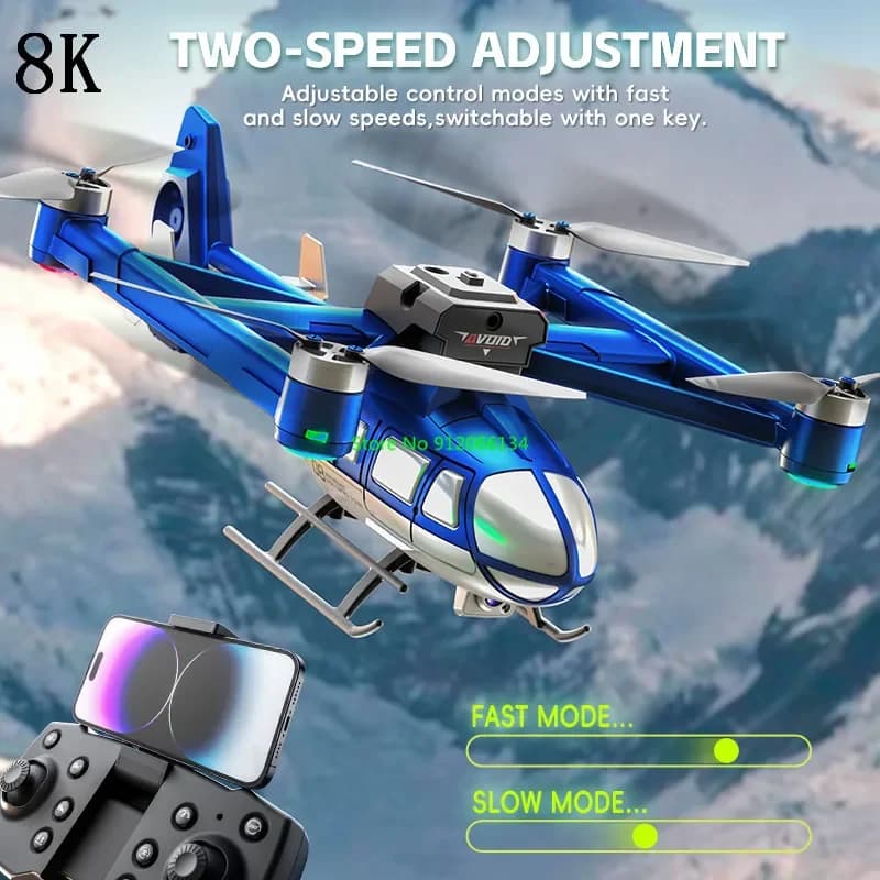 Elicottero RC con Evitamento Ostacoli Intelligente, WIFI 8K FPV, 4CH, Volo 3D, Flusso Ottico, Hover, Volo con Waypoint, Telecomando