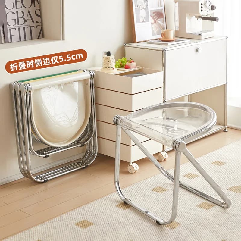 Plastic Dining Chair Acrylic Transparent Folding Office Metal Leg Small Stackable Chairs Green Restaurant Furniture