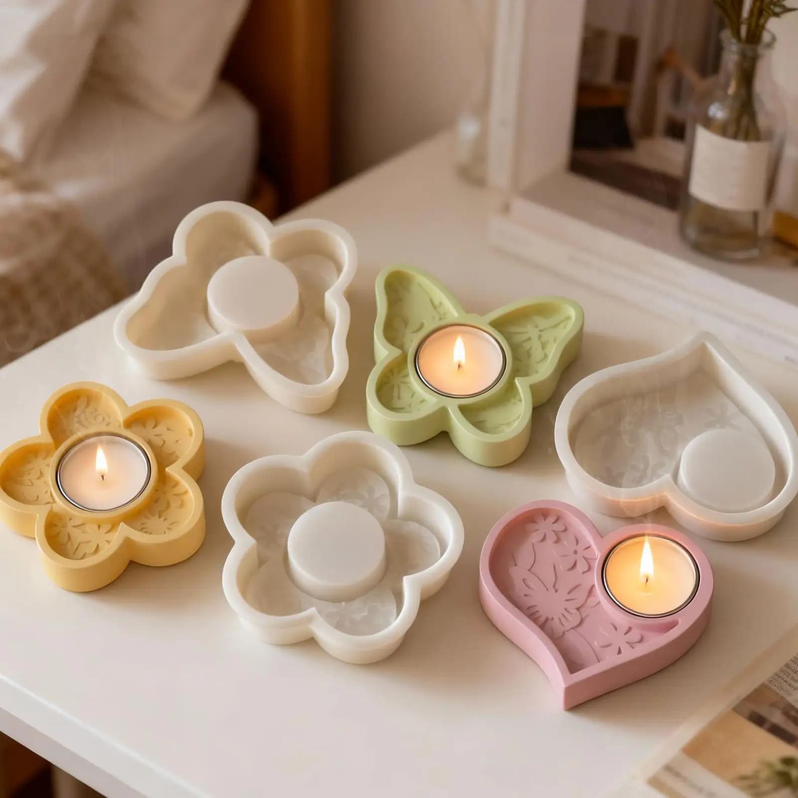 Set di 3 Stampi in Silicone per Candele in Resina Epossidica, Strumenti Riutilizzabili per Progetti Artistici in Cera e Gesso, Decorazioni per la Casa