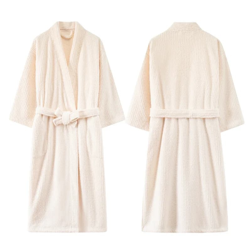 Autumn Winter Luxury Kimono Bathrobe Dress Flannel Couple Thick Vestes Trained Casual Nightwear Dresses For Home Coral Apples Usura