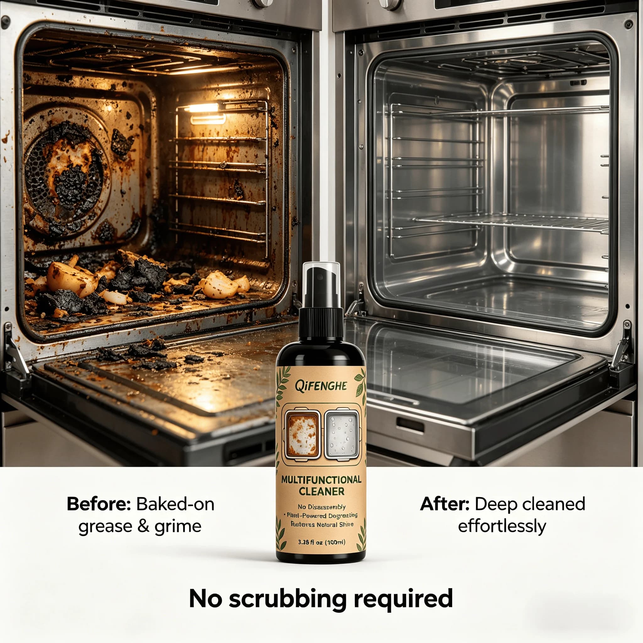 Spray Sgrassante Professionale per Macchie d'Olio, Senza Smontaggio, per Forno, Cucina, Cappa, Friggitrice ad Aria, Ripristina la Finitura Lucida