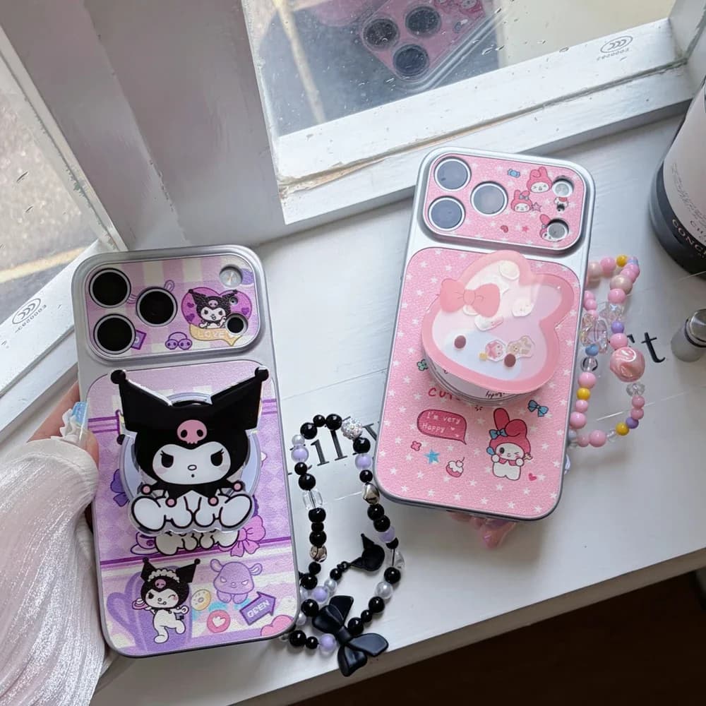 Custodia per iPhone 17 16 15 14 13 Pro Max con supporto magnetico Magsafe e ricarica wireless, design simpatico Sanrio Melody Kuromi, cover rigida