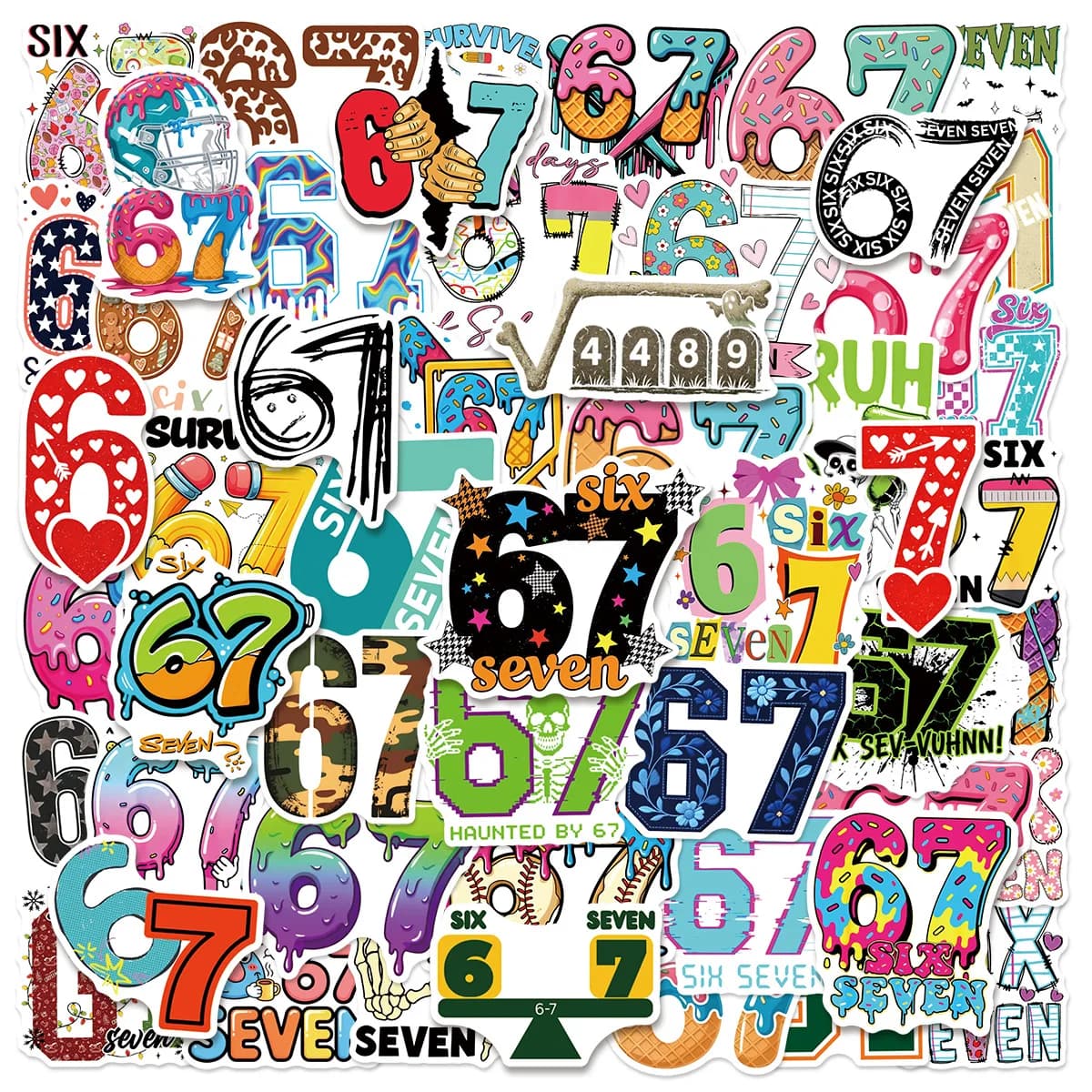 50/100 pezzi unici e divertenti adesivi colorati numero 67 doodle gioco fai da te per skate casco tazza telefono decalcomanie impermeabili
