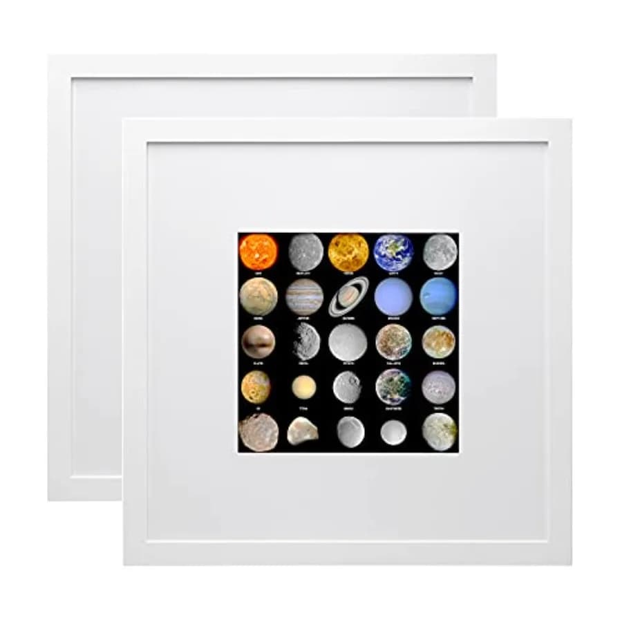 Set di 2 Cornici per Foto in Legno Quadrate con Passepartout o Senza Passepartout, Coperte da Plexiglass, per Foto o Poster