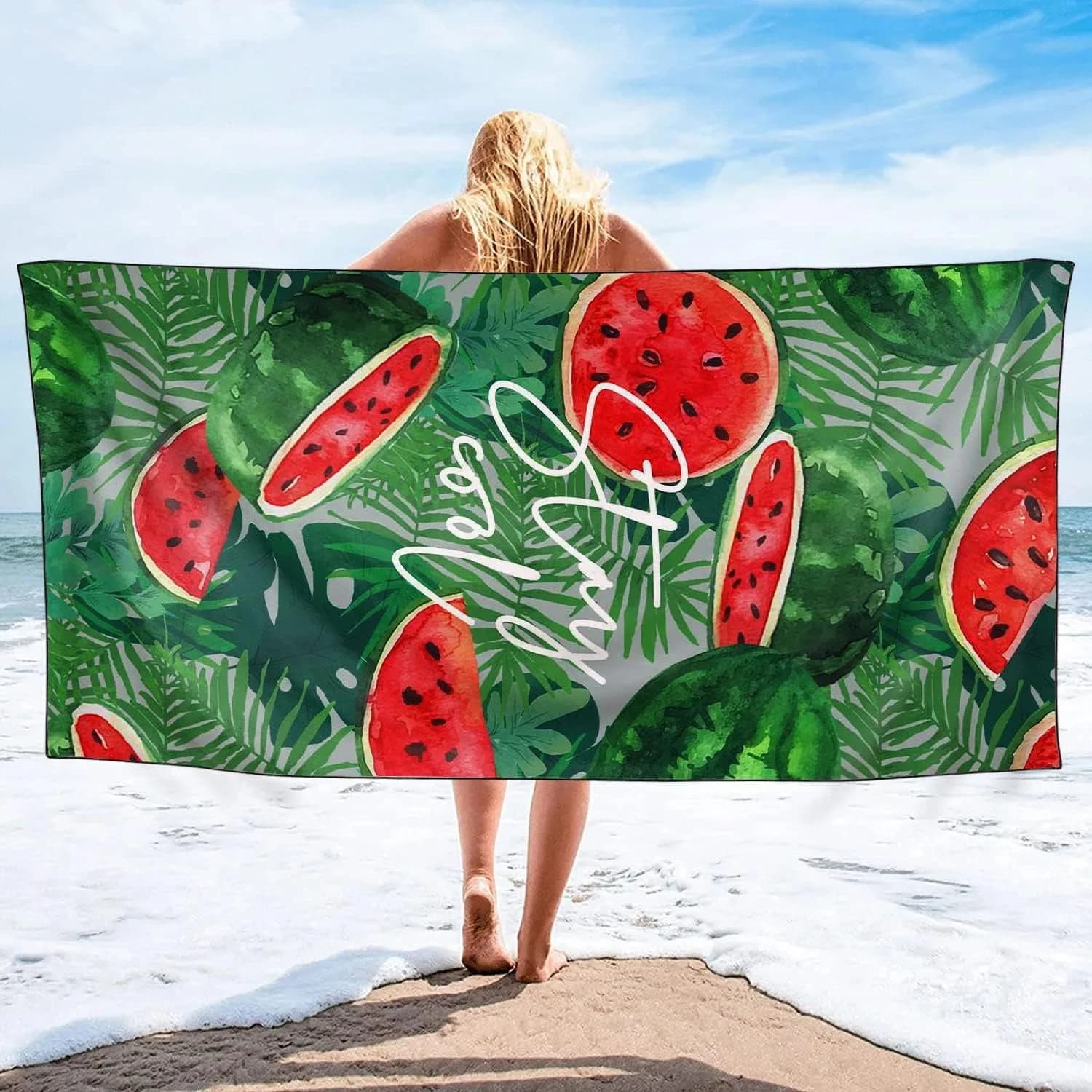 Asciugamano da spiaggia modello anguria per oggetti di famiglia, regalo per amici, ad asciugatura rapida, senza sabbia, per bagno, yoga, spiaggia, campeggio, nuoto, PALESTRA, viaggi