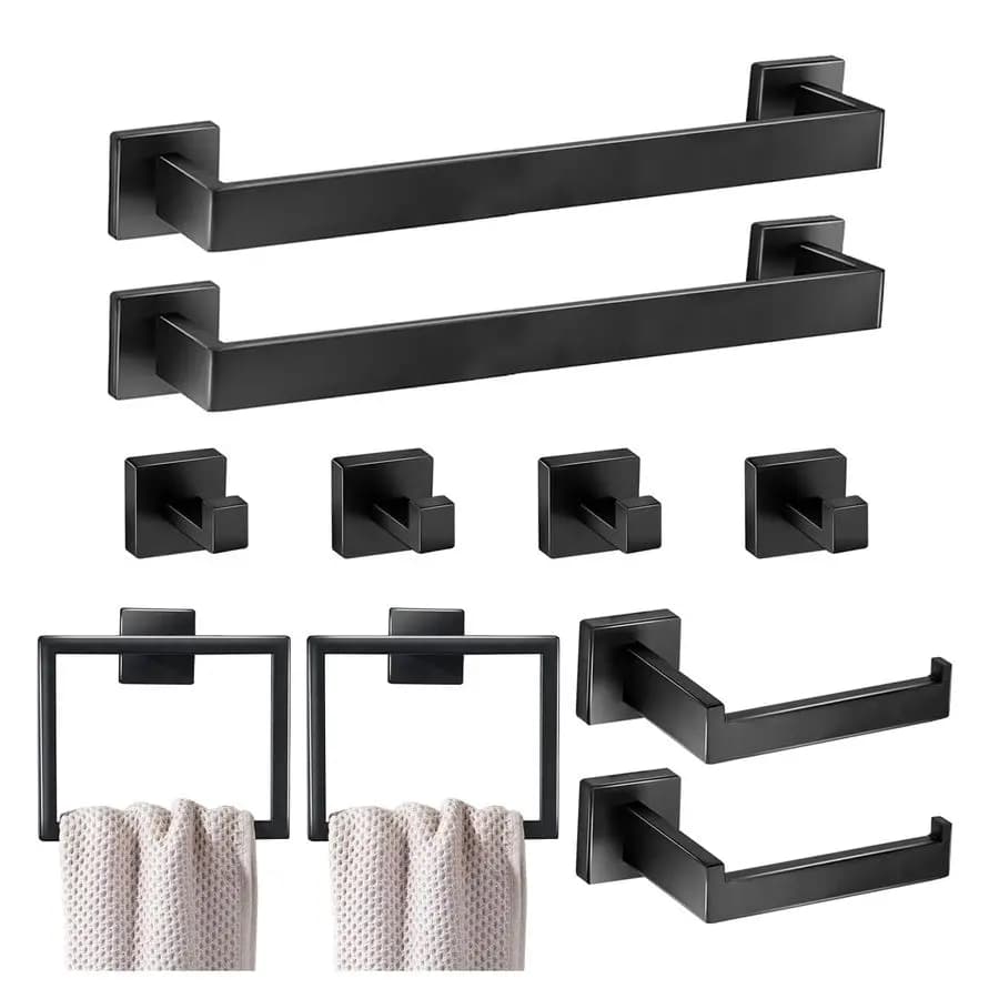 Set di accessori per il bagno da 16 pezzi, set di portasciugamani da parete da 16 pollici, portasciugamani nero opaco, anelli portaasciugamani in acciaio inossidabile per WC