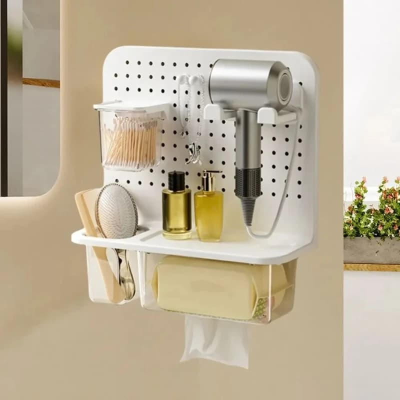 Non perforated wall mounted key tissue holder, plastic hair dryer rack, large capacity, space saving nail board storage,bathroom